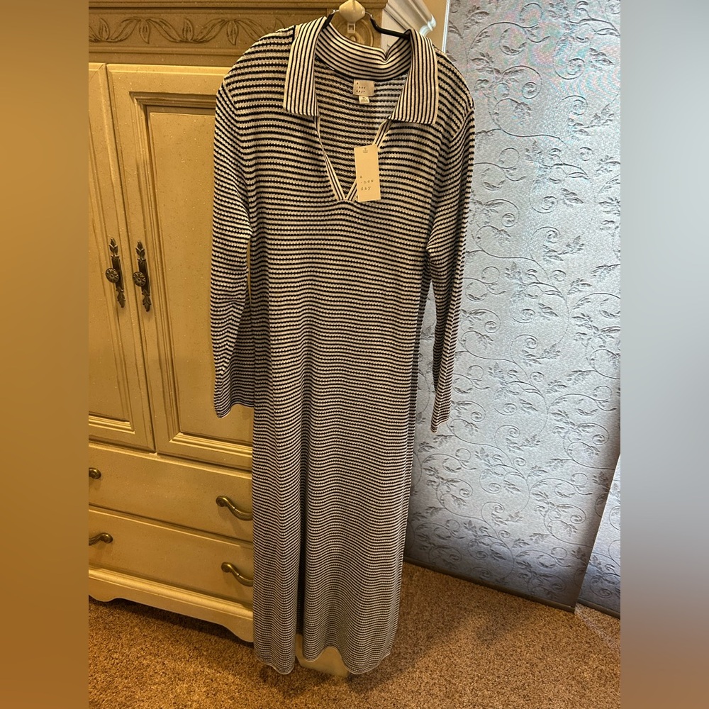 a new day Black and White Striped Long Sleeve Knit Dress size XL